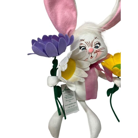 2016 ANNALEE 14" White & Pink Spring Easter Bunny Rabbit Puff Tail w Flowers New - Picture 3 of 10